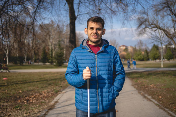 istock Joyful blind man enjoying fresh air 1216271482