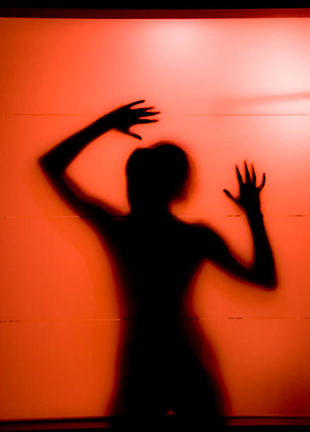 istock Young woman behind the matte glass 121627635
