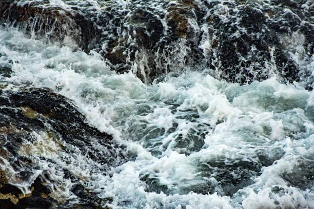 ocean seen up close and from above with its waves moving