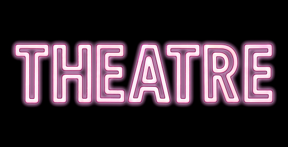 A Bright Pink Neon Sign For A Theatre On A Black Background