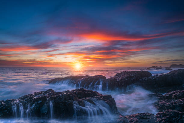 istock Oregon coast sunset and ocean waterfalls 1216286124