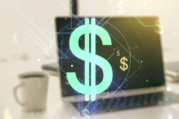 istock Creative EURO USD symbols sketch on modern laptop background, strategy and forecast concept. Multiexposure 1216287204