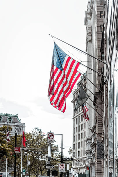 istock USA flag on a building in NYC 1216289194
