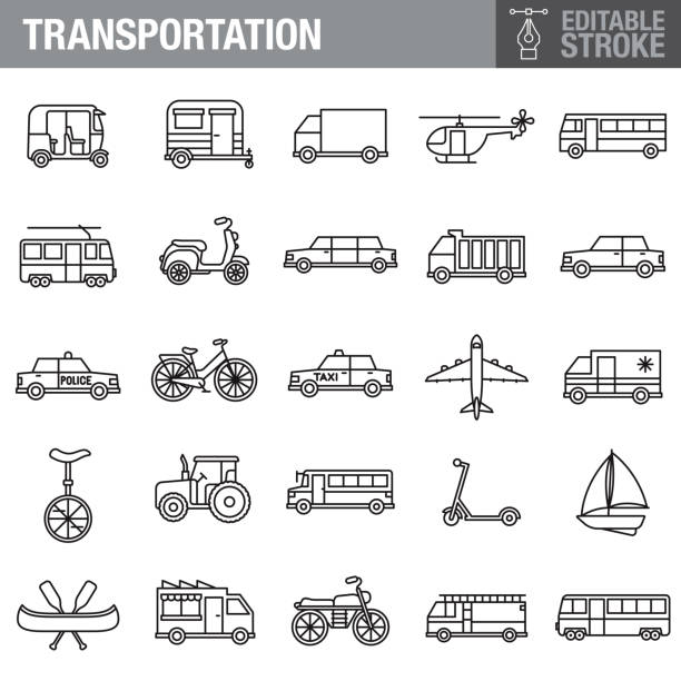 transport editierbarer strich-symbol-set - transportation occupation illustrations stock-grafiken, -clipart, -cartoons und -symbole