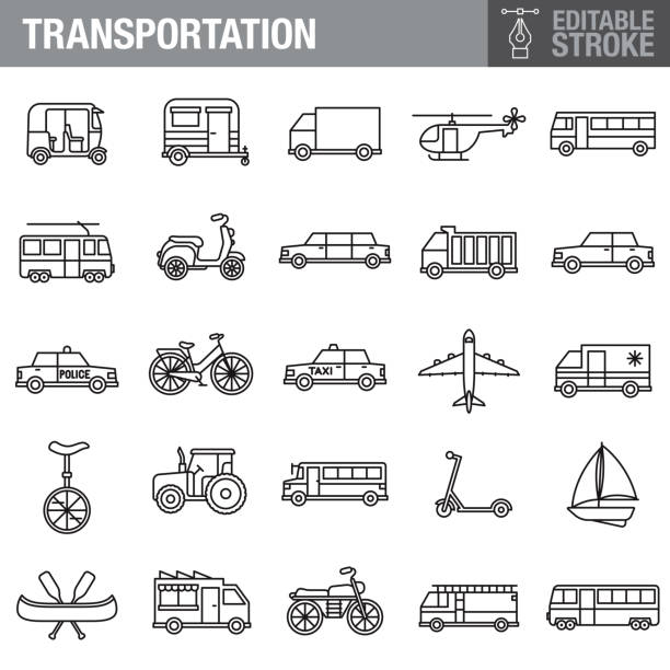 ilustrações, clipart, desenhos animados e ícones de conjunto de ícone de traçado editável de transporte - transportation occupation illustrations