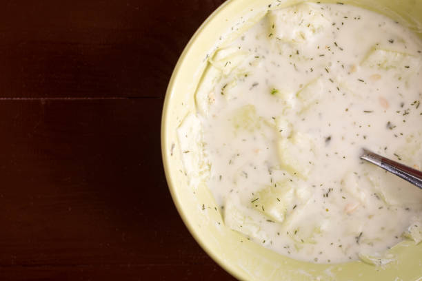 istock Sliced cucumber salad with garlic and yogurt 1216295826