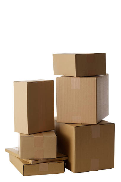 istock Isolated shot of stacked blank cardboard box on white background 121630187