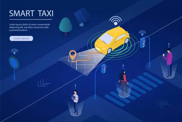 Vector illustration of Conceptual illustration of futuristic smart taxi