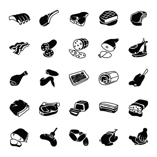stockillustraties, clipart, cartoons en iconen met pictogrammen voor de vectorpictogrammen van vleesglyph - chorizo