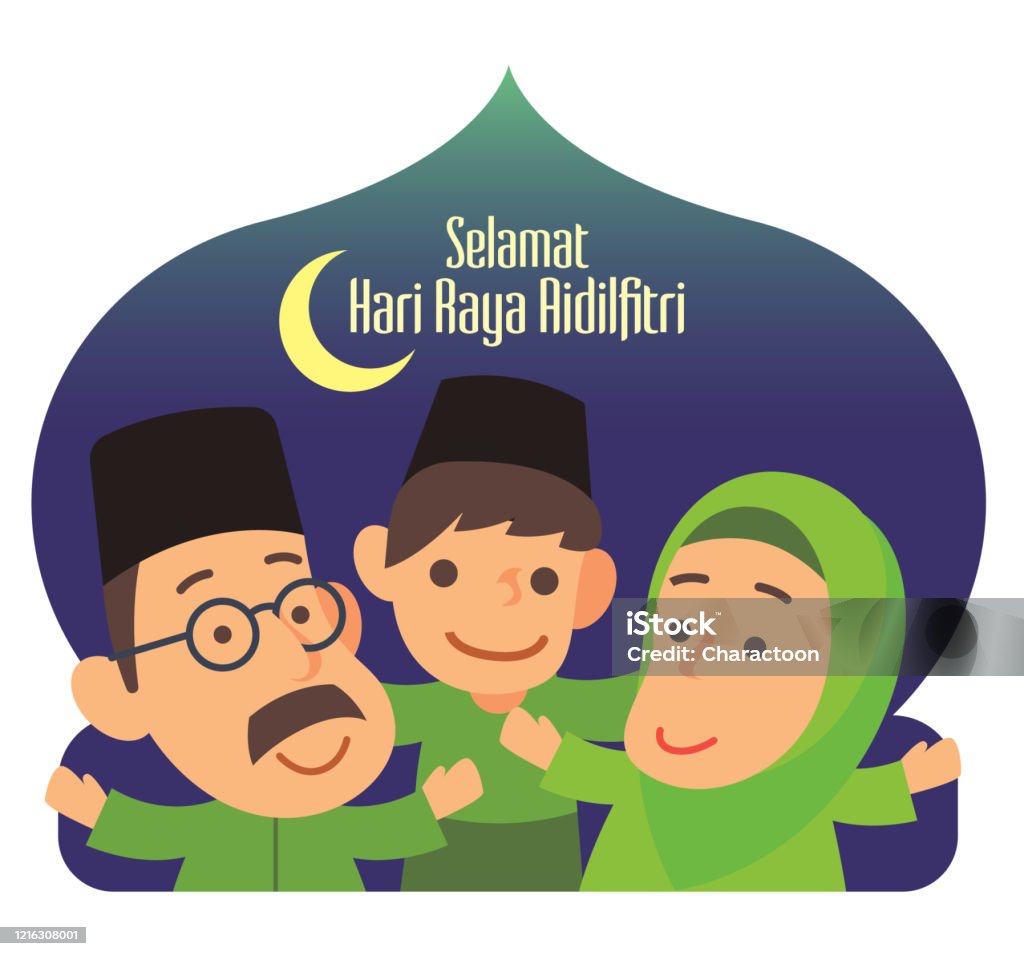 Selamat Hari Raya Aidilfitri Nhân Vật Gia Đình Hồi Giáo Hoạt Hình ...