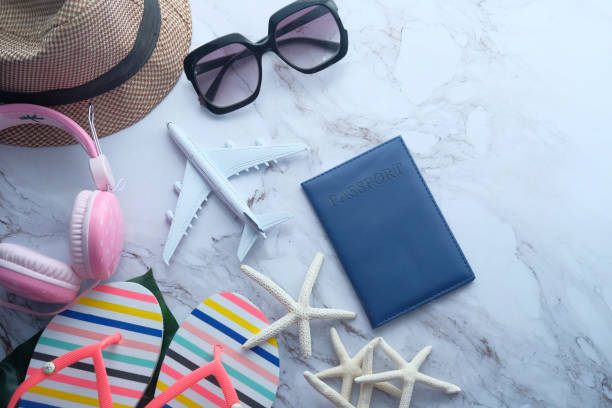 istock Travel accessories set on white background , top view 1216309562