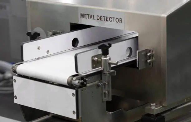 conveyor belt for food detector equipment ; industrial background