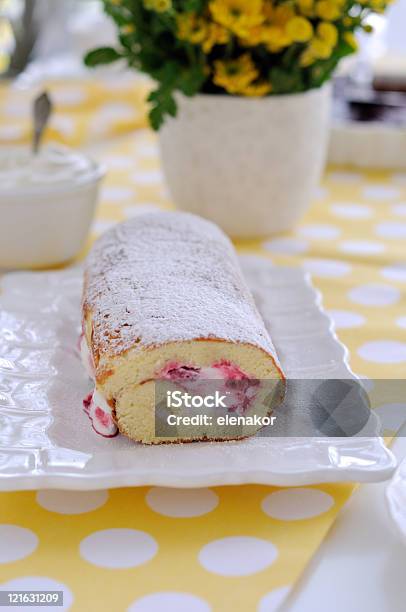 White Chocolate And Raspberry Swiss Roll Stock Photo - Download Image Now - Raspberry, Rolled Up, Sponge Cake