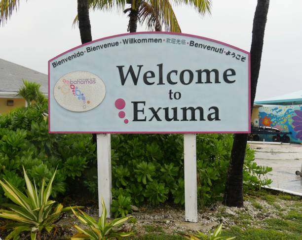 Sign at the arrival area of Exuma International Airport located near Moss Town, George Town. George Town, Bahamas- January 2018: Sign at the arrival area of Exuma International Airport located near Moss Town, George Town. exuma stock pictures, royalty-free photos & images