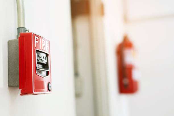 istock Fire extinguishers are in high buildings for fire safety. 1216315103