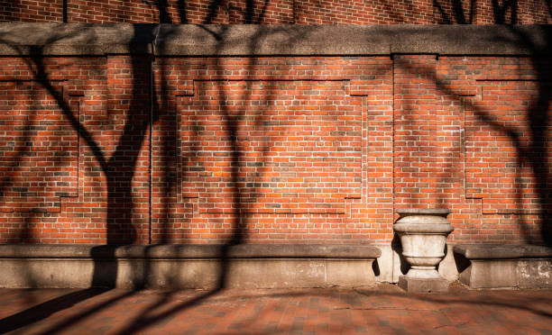 Brick wall along the sidewalk in the city
