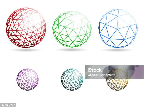 Sphere With Ridges Grid Riangle Spheres Isolated On White Background With Color Samples ...