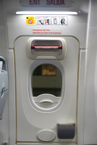 Emergency exit hatch on an airplane.