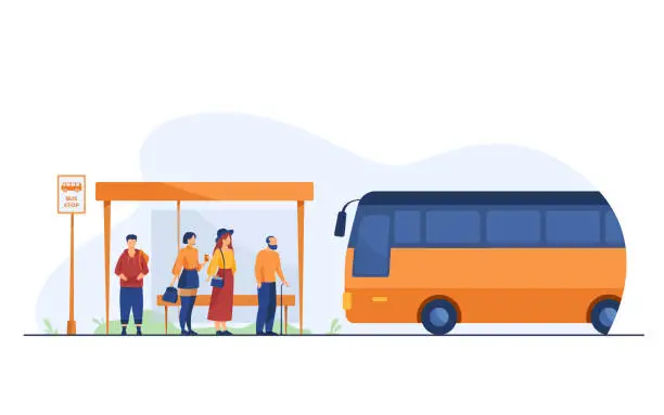 Vector illustration of Passengers waiting for public transport at bus stop