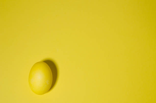 istock Easter background. The yellow colored egg lies on a yellow background. Monochrome and minimalistic background. Horizontal image, flat lay 1216321676