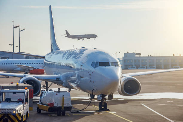 istock Passenger jet liner parked during the service before the flight. In the background, the plane landing on the runway. 1216322619
