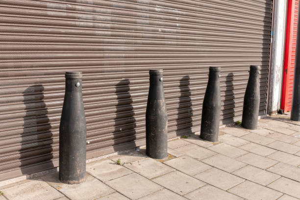 istock of concrete or metal barrier dividers 1216328070