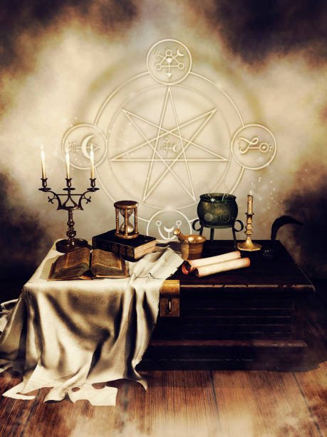 istock Wooden chest with alchemical tools 1216328384