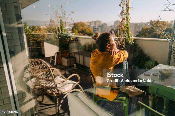 Enjoying Spring On My Balcony Stock Photo - Download Image Now - Balcony, Domestic Life, Apartment