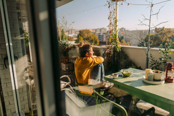 enjoying spring on my balcony - cell human cell plant cell virus imagens e fotografias de stock