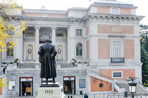 Statue dedicated to the painter Francisco de Goya located in front of the Prado Museum in Madrid. The sculpture dates from the last century so it is free of rights