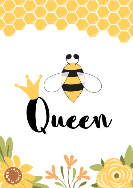 bee queen clogan ładny tekst w żółtej kartce. kwiaty o strukturze plastra miodu love plakat projekt z królową bee crown vector - queen bee stock illustrations