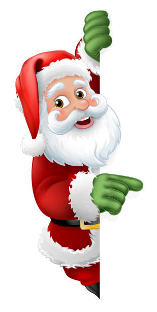 ilustraciones, imágenes clip art, dibujos animados e iconos de stock de carácter de dibujos animados de navidad de santa claus - santa claus christmas pointing frame