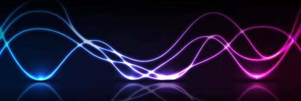синий фиолетовый неоновые волны абстрактный фон технологии - light waves stock illustrations