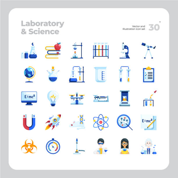 вектор плоские иконки набор лаборатории и науки - reaction tube stock illustrations