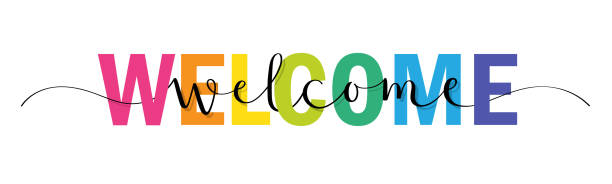 WELCOME colorful brush calligraphy banner WELCOME colorful vector brush calligraphy banner with swashes welcome sign stock illustrations