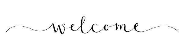 WELCOME black brush calligraphy banner WELCOME black vector brush calligraphy banner with swashes welcome calligraphy stock illustrations