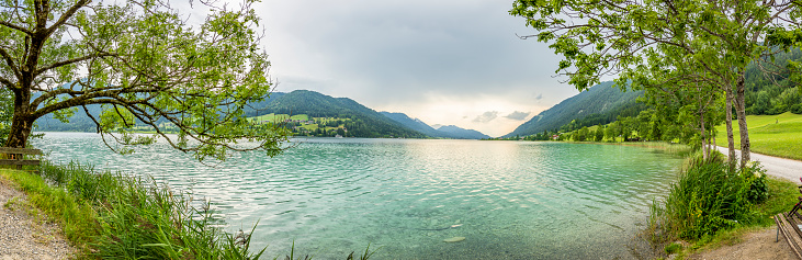 Panoramic view over lake Weissensee in Austria