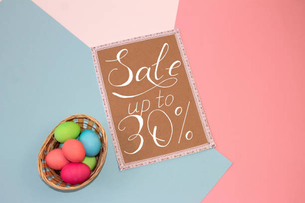 istock Holiday card, Easter banner with text - a discount of 30 per cent 1216337617