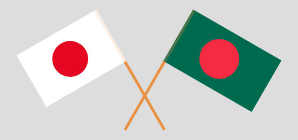 illustrations, cliparts, dessins animés et icônes de drapeaux croisés du bangladesh et du japon - flagged