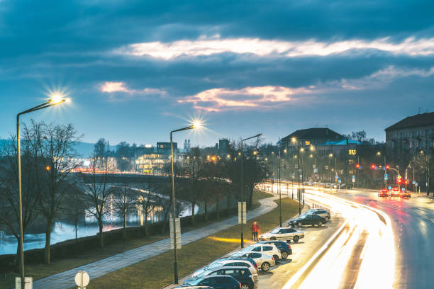 istock Light Trails On Road Against Sky At Dusk 1216344947