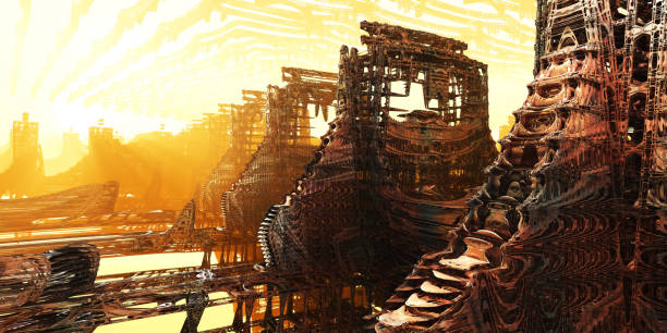 The image that can be seen was created many years ago in the Mandelbulb 3D program.The image is entirely a 3D fractal - it is fully reflected in mathematical formulas.It was created from a unique combination of formulas and parameters available in the program, and which can be combined and changed in countless ways (it took me a long time before I got to the results that interest me).Each combination of formulas and their parameters creates its own three-dimensional space of objects on which you can move (fly) looking for interesting shapes (it can be compared to looking for interesting places that I could photograph in a newly discovered world).The image depicts a place that I liked and rendered.I chose this place out of an infinite number of other places.Render parameters, colors, material, fog, sky, light, and similar parameters have been selected at the discretion.In addition, the image was quickly processed in the 2D program according to my own artistic sense.