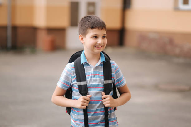 istock Cute little boy with backpack go home after school class 1216346611
