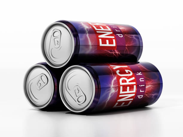 istock Cans of energy drinks on white with soft background 1216347869