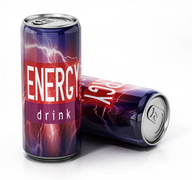 istock Cans of energy drinks on white with soft background 1216347886