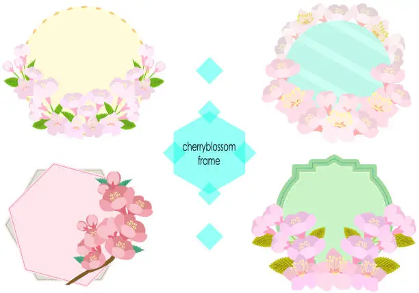 Vector illustration of Cherry blossoms frame illustration material set