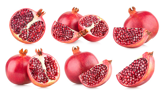 Pomegranate seeds isolated on white background