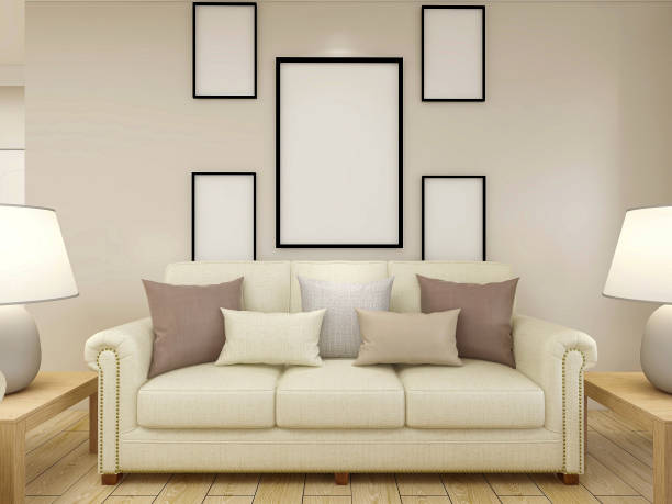 istock 3D rendering, clean and tidy modern living room design, with shoe cabinets, sofas, TVs, tables, lounge chairs, piano and other facilities in the door 1216352008