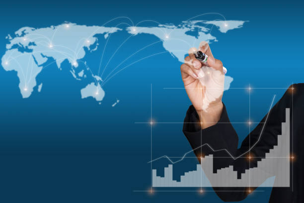 istock Business women writing network icon and commercial graph 1216356902