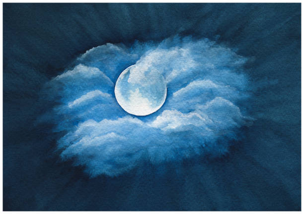 istock navy blue night sky abstract background, romantic watercolor moon night sky scene, hand painted illustration with moon and clouds on night sky 1216359729
