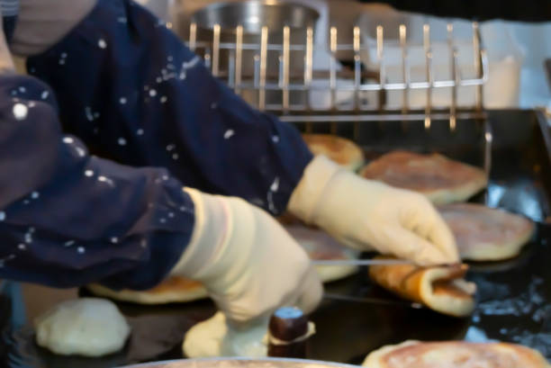 Blurred background image of Korean traditional snack hotteok